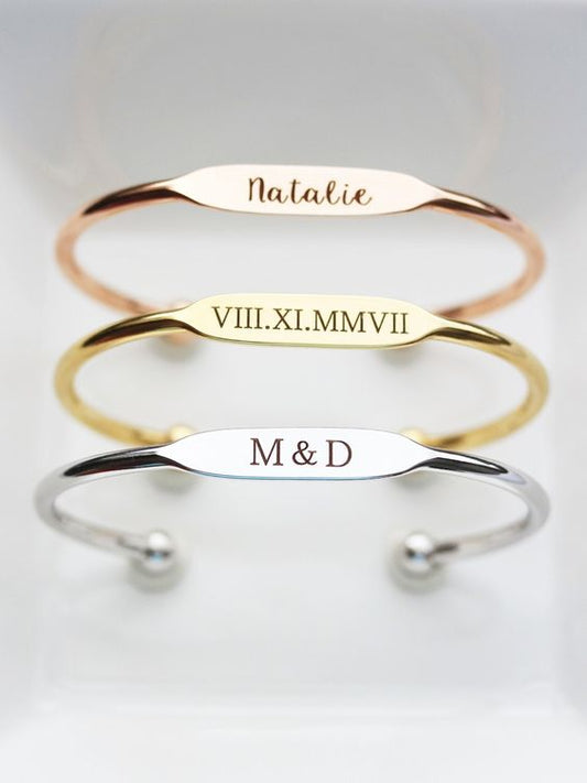 Sterling Silver 925 Personalized Letter Custom Name Cuff Bracelet
