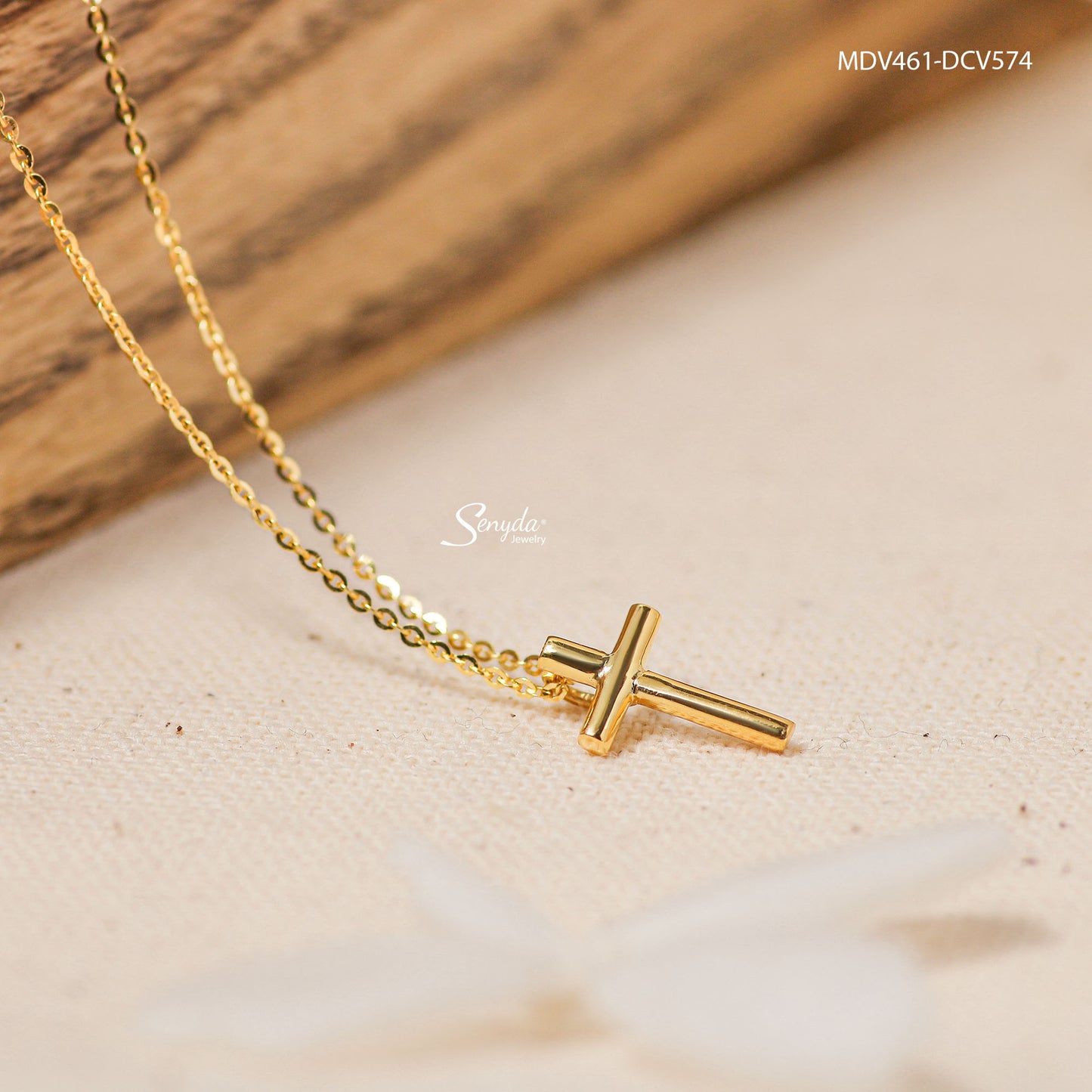 14K Solid Gold Plain Cross Pendant Necklace