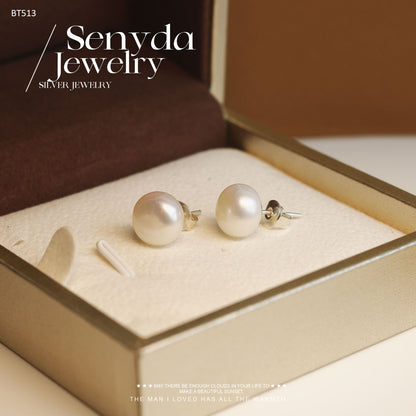 Sterling Silver 925 Pearl Stud Earrings