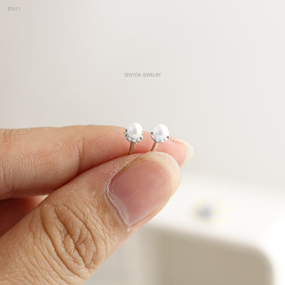 Sterling Silver 925 Mini Pearl Stud Earrings