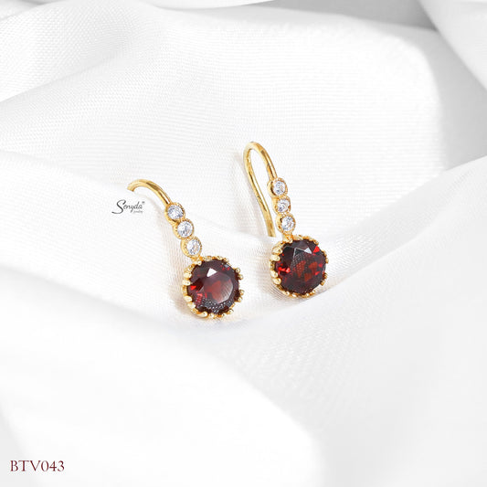 Senyda 10K Solid Gold Round - Shaped Brilliant Cut Natural Garnet Hook Earrings