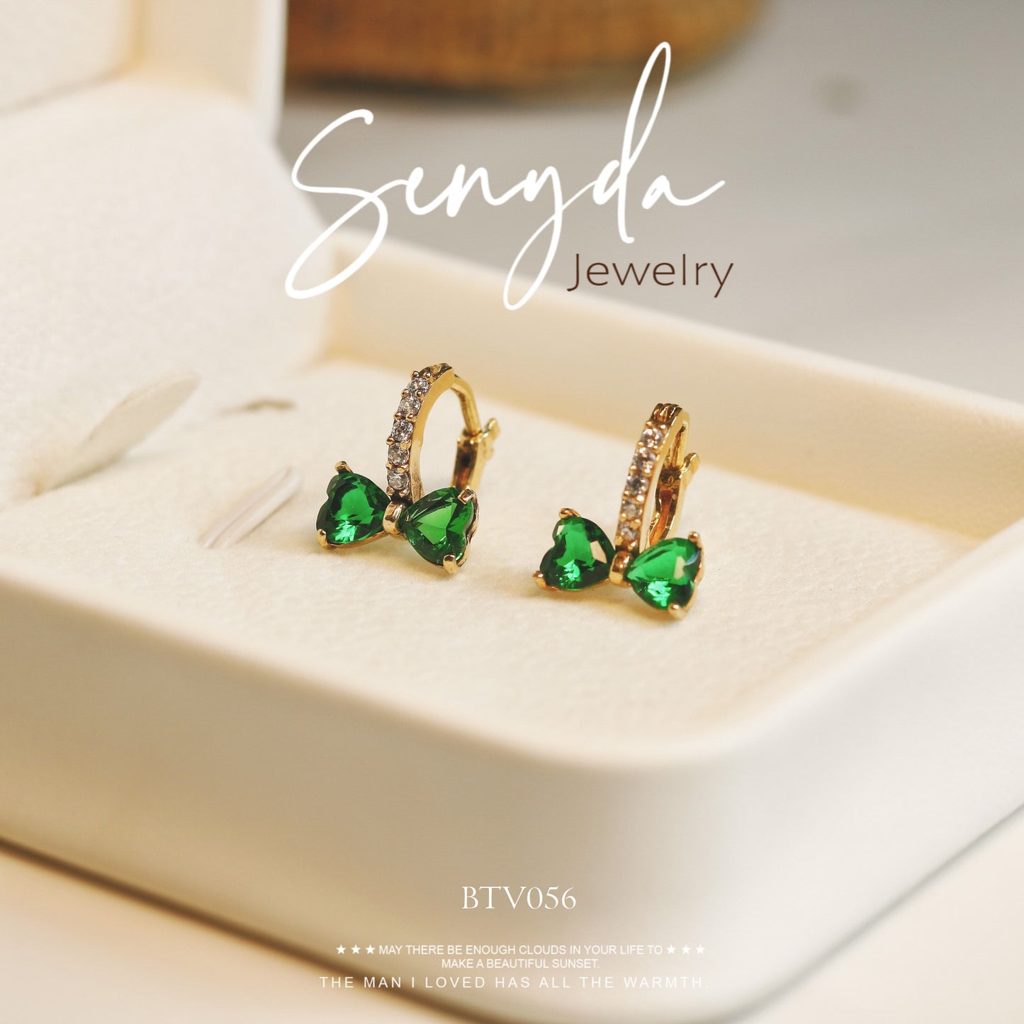 Senyda 10K Solid Gold English Lock Earrings - GREENY