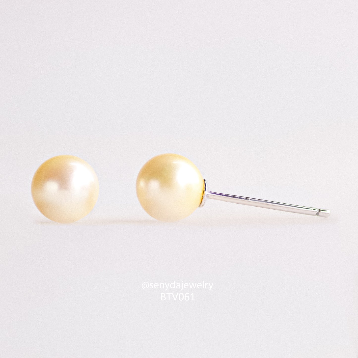 Senyda 10K Solid Gold Round - Shaped Natural Golden Pearl Stud Earrings