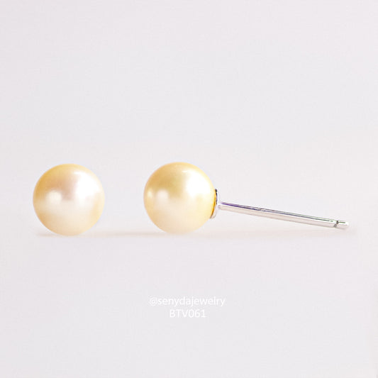 Senyda 10K Solid Gold Round - Shaped Natural Golden Pearl Stud Earrings