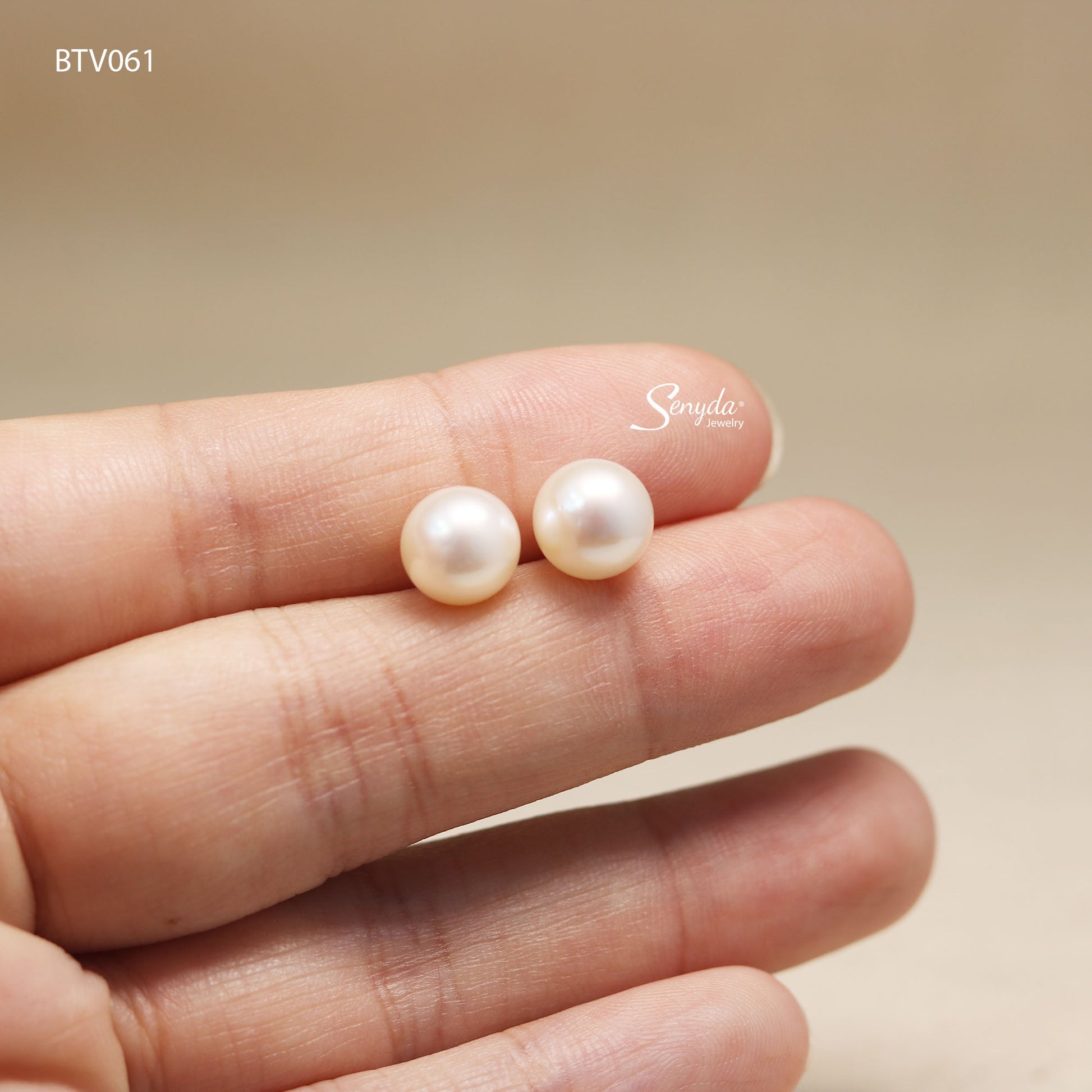 10K Solid Gold Round Golden Pearl Stud Earrings