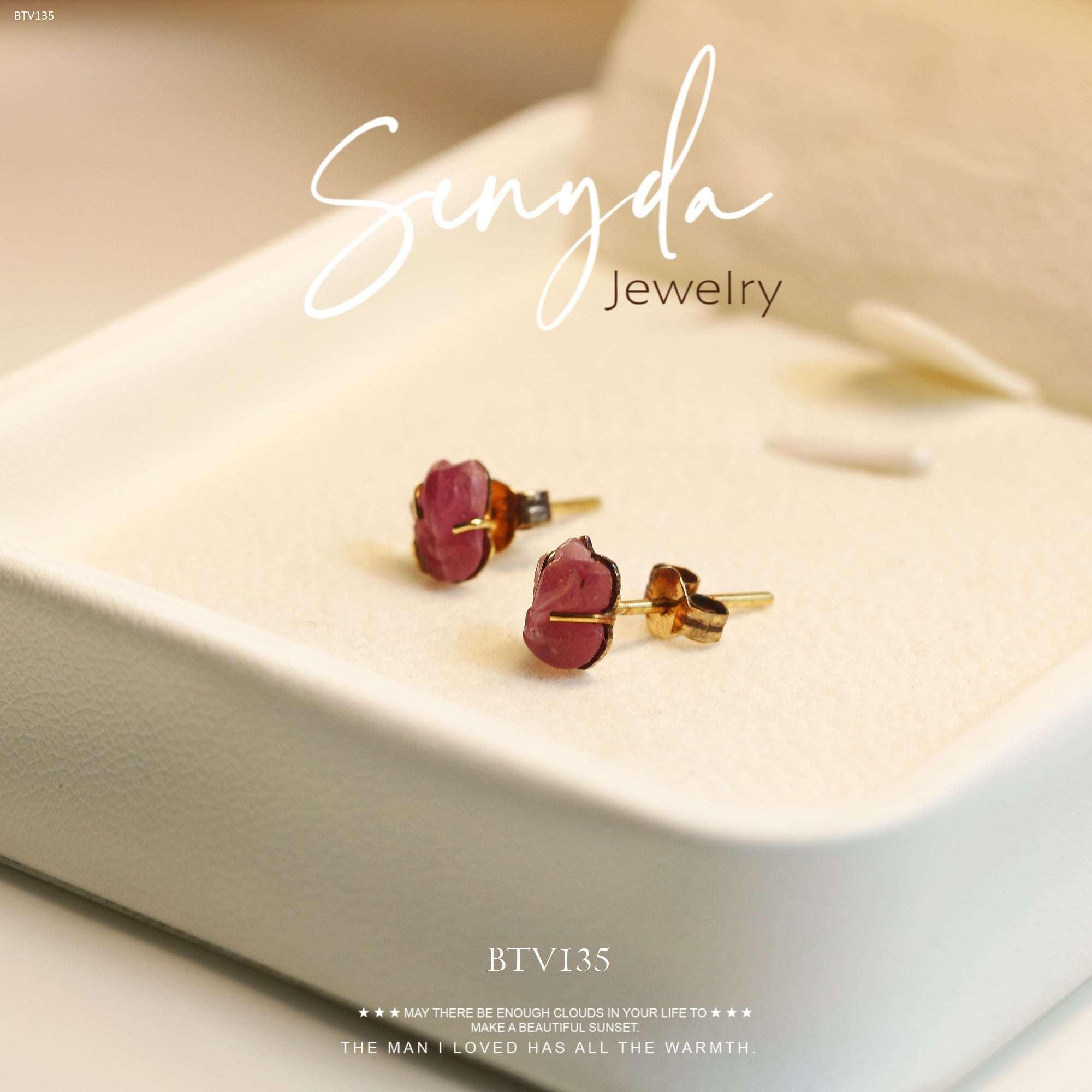 14k solid gold factory and genuine Ruby stud earrings