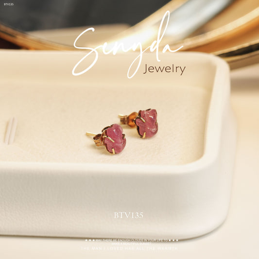 Senyda 14K Solid Gold Fox Shaped Natural Pink Ruby Stud Earrings