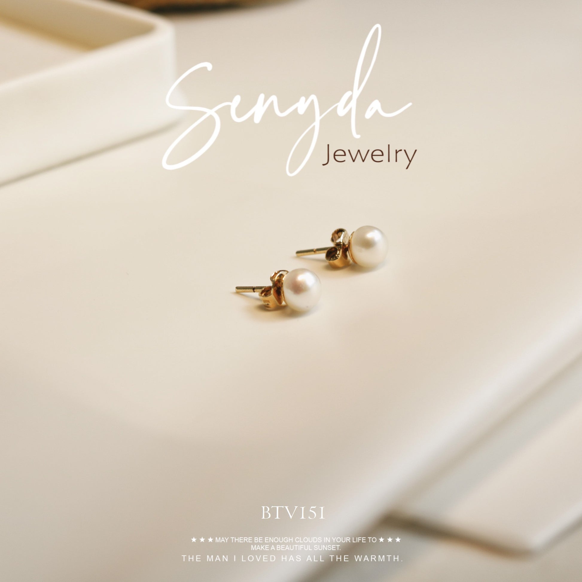 Senyda 14K Solid Gold Round - Shaped Freshwater Pearls Stud Earrings