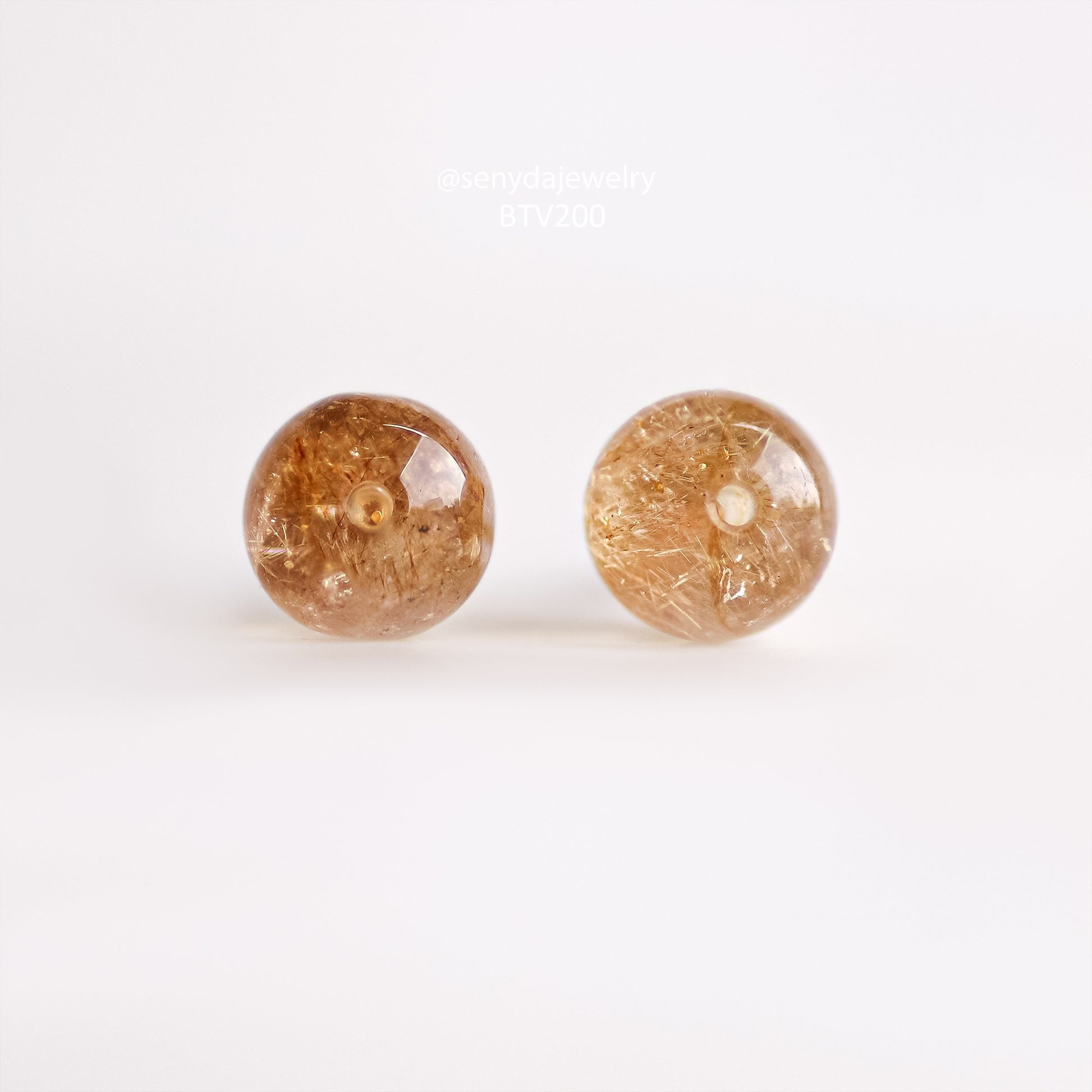 Senyda 10K Solid Gold Round - Shaped Natural Yellow Rutilated Quartz Stud Earrings