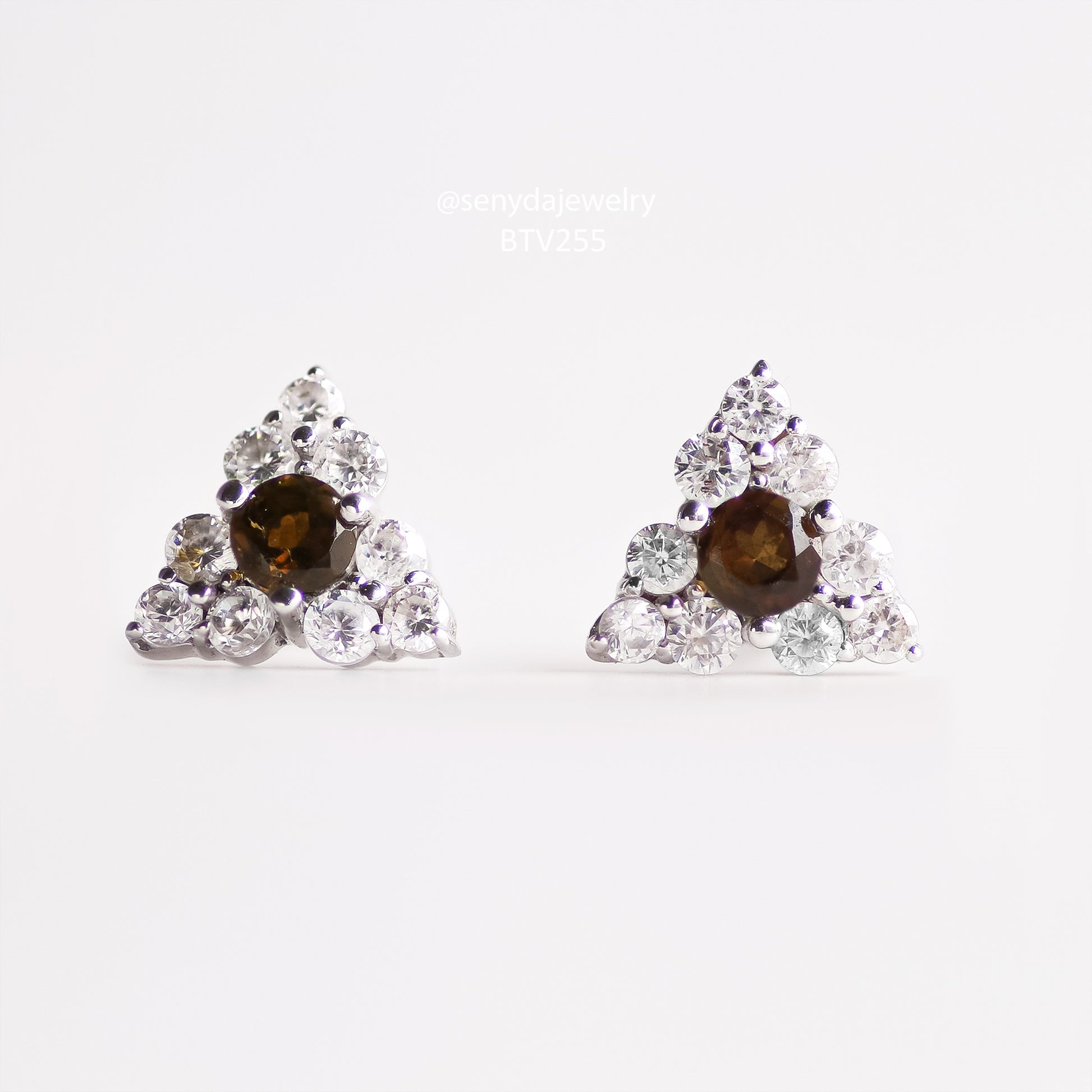 Senyda 18K Solid Gold Tourmaline Triangle And Cubic Zirconia Stud Earrings