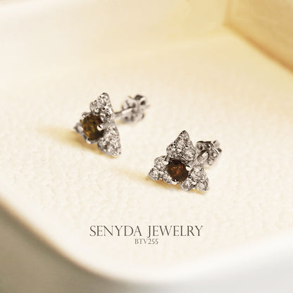 Senyda 18K Solid Gold Tourmaline Triangle And Cubic Zirconia Stud Earrings