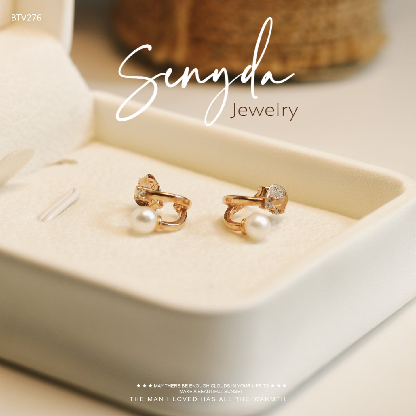 Senyda 10K Solid Gold Round - Shaped Natural Pearl C Hoop Earrings