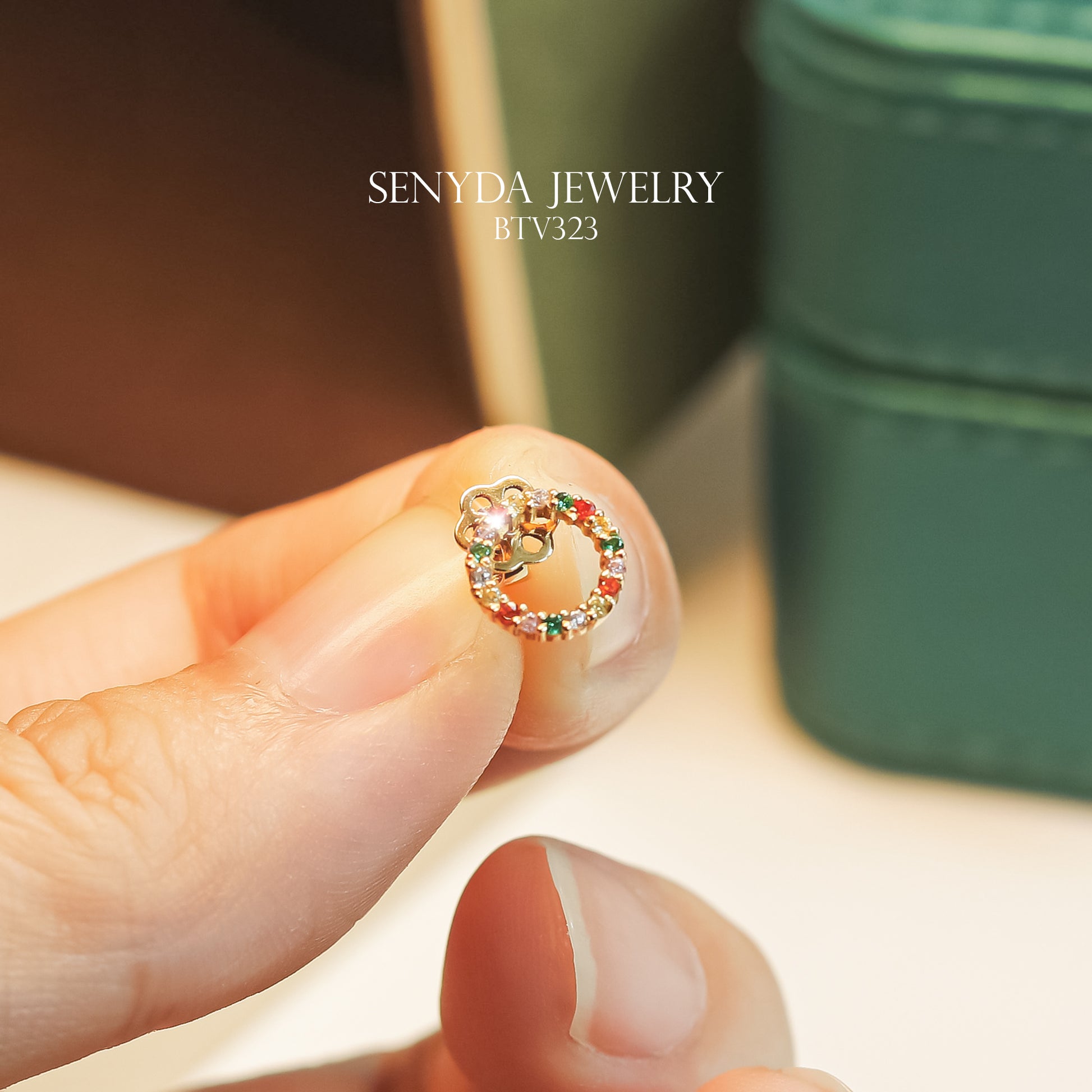 Senyda 16K Solid Gold Colorful Circle Stud Earrings