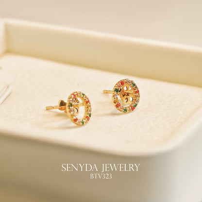 Senyda 16K Solid Gold Colorful Circle Stud Earrings