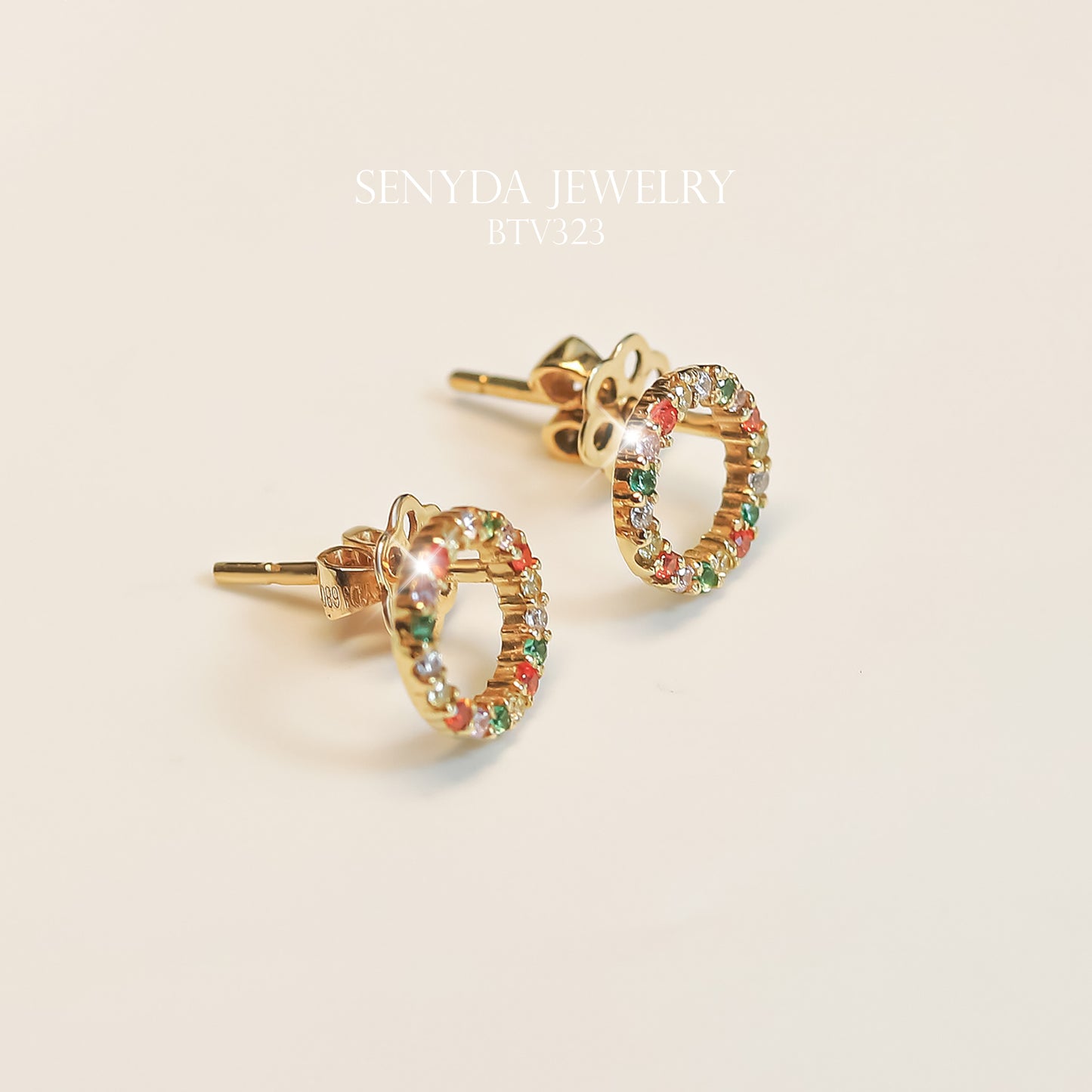 Senyda 16K Solid Gold Colorful Circle Stud Earrings