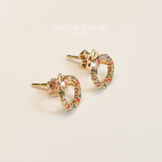 Senyda 16K Solid Gold Colorful Circle Stud Earrings