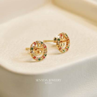 Senyda 16K Solid Gold Colorful Circle Stud Earrings