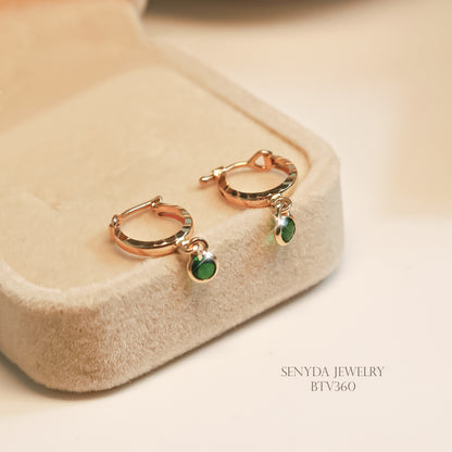 Senyda 14K Solid Gold Green Cubic Zirconia Hoop Earrings