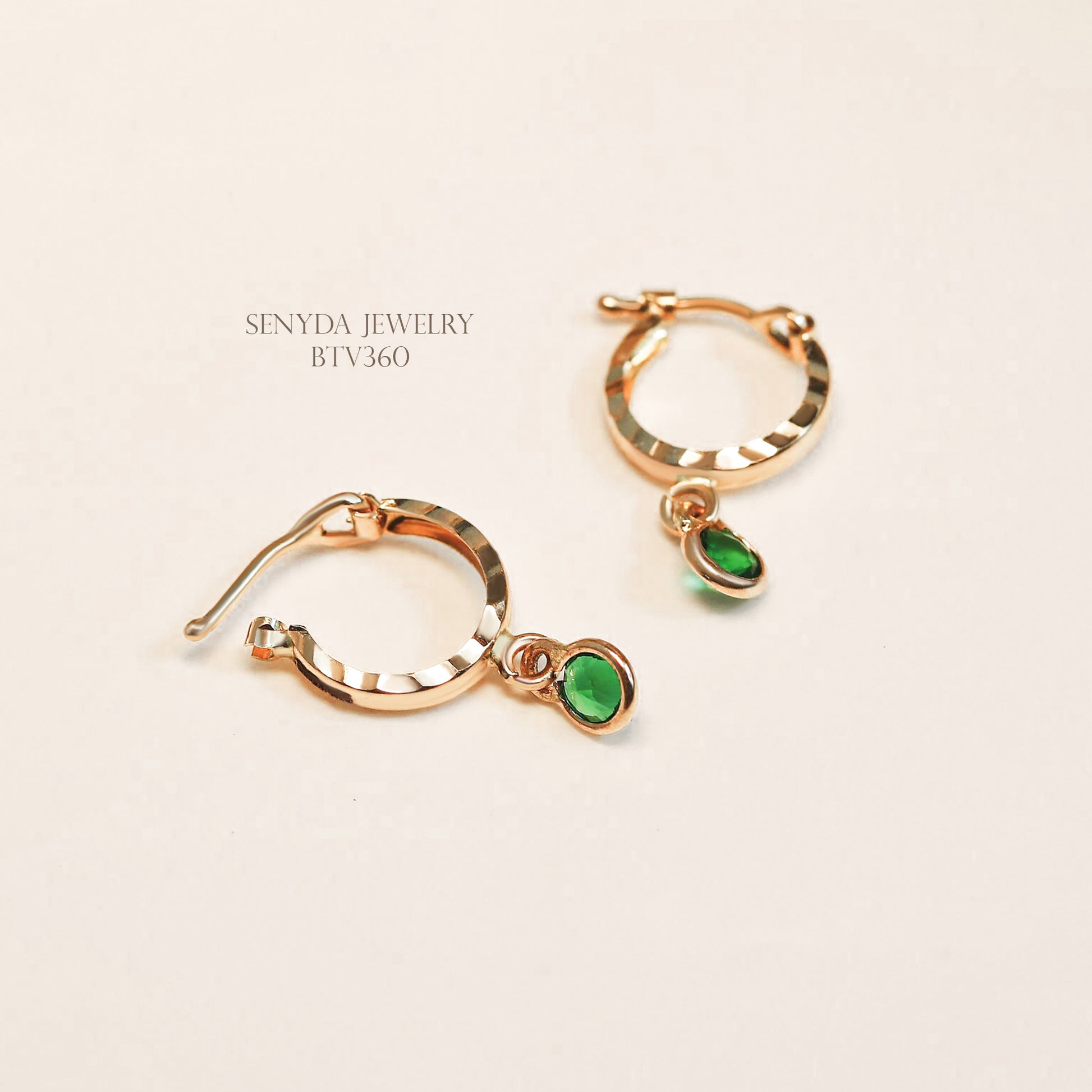 Senyda 14K Solid Gold Green Cubic Zirconia Hoop Earrings