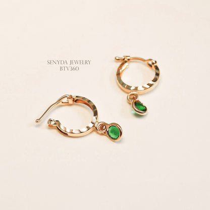 Senyda 14K Solid Gold Green Cubic Zirconia Hoop Earrings