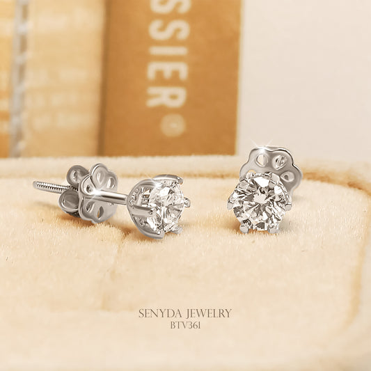 Senyda 14K Solid Gold Solitaire Round Diamond 6-Prong Stud Earrings