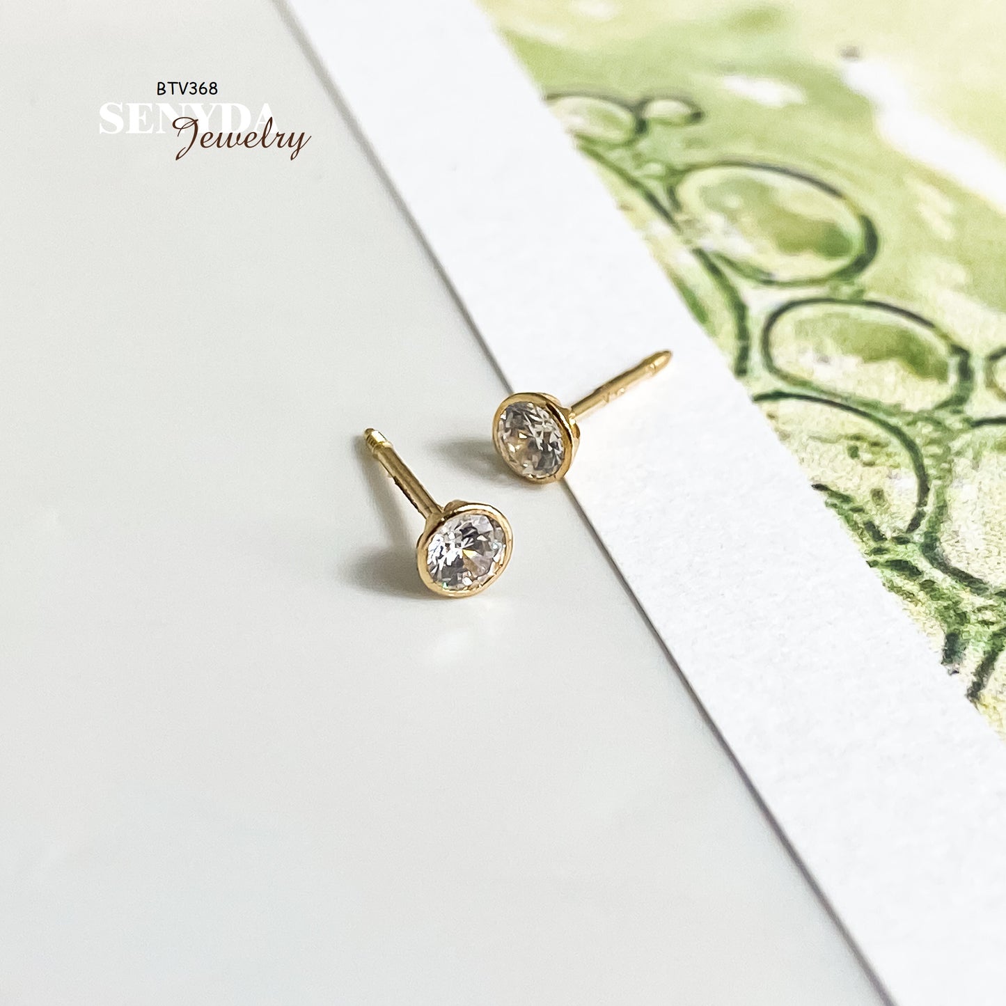 Senyda 14K Solid Gold Barbell Earrings