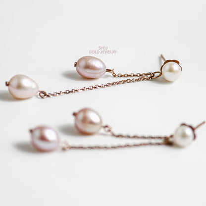 Senyda 10K Solid Gold Natural Pearl Drop Earrings