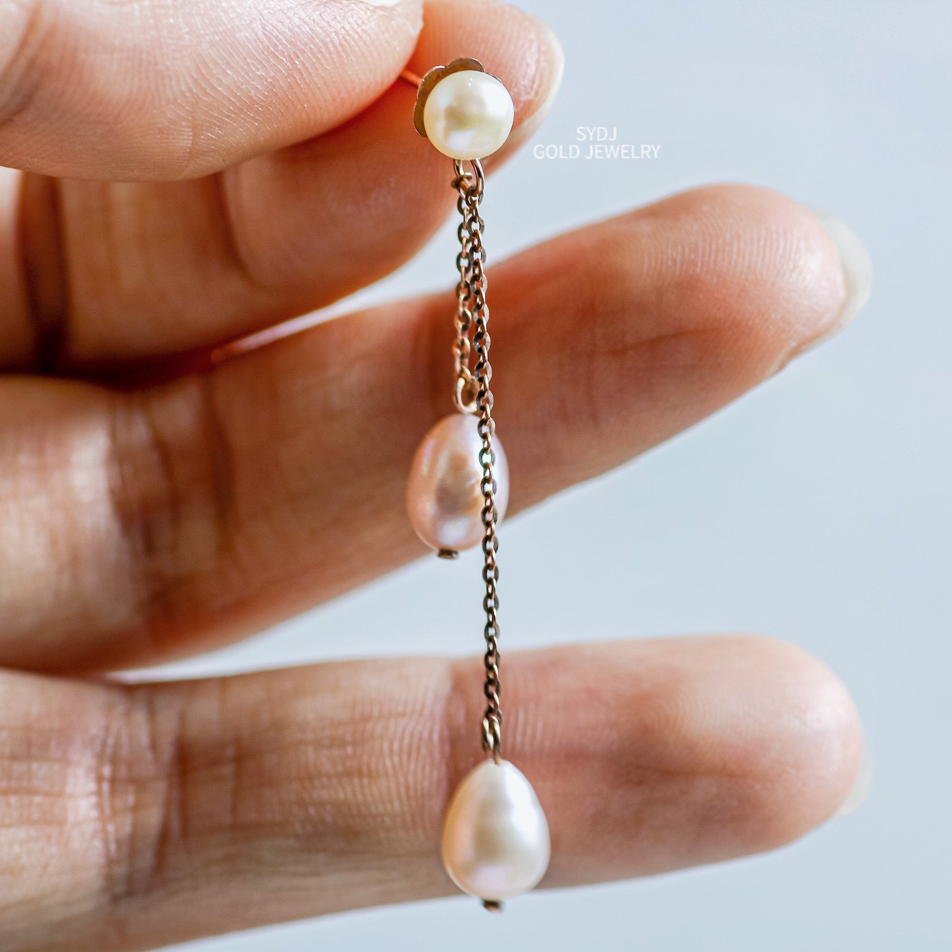 Senyda 10K Solid Gold Natural Pearl Drop Earrings