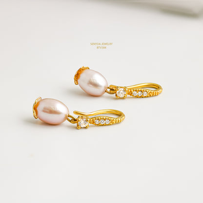 Senyda 10K Solid Gold Natural Pearl Dangle Earrings