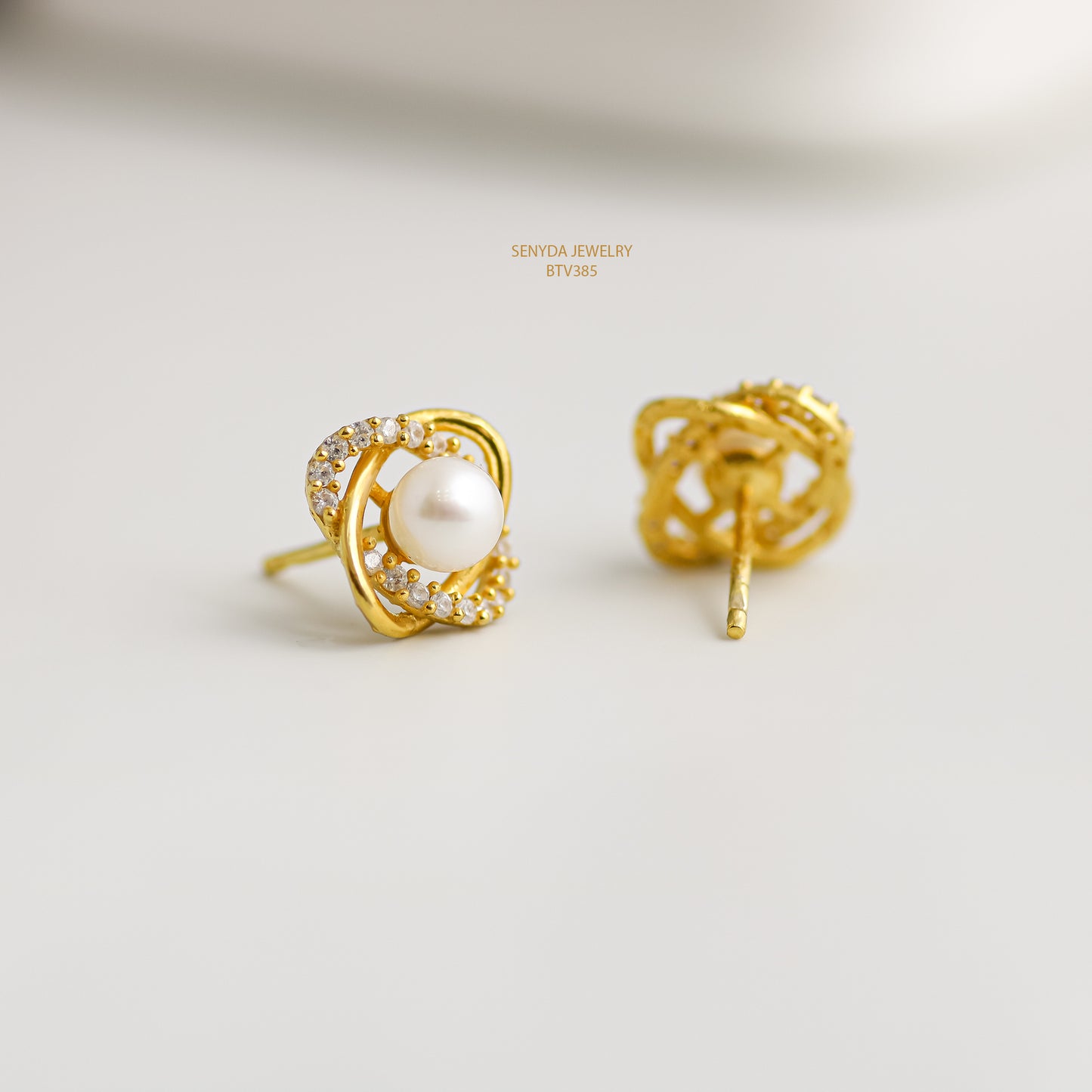 Senyda 10K Solid Gold Pearl Stud Earrings