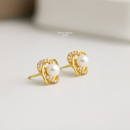 Senyda 10K Solid Gold Pearl Stud Earrings