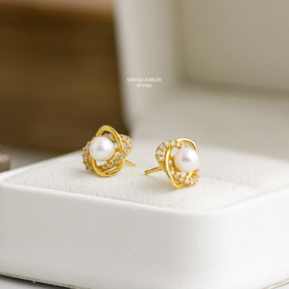 Senyda 10K Solid Gold Pearl Stud Earrings