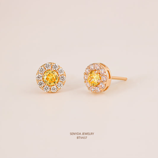 Senyda 15K Solid Gold Halo Stud Earrings