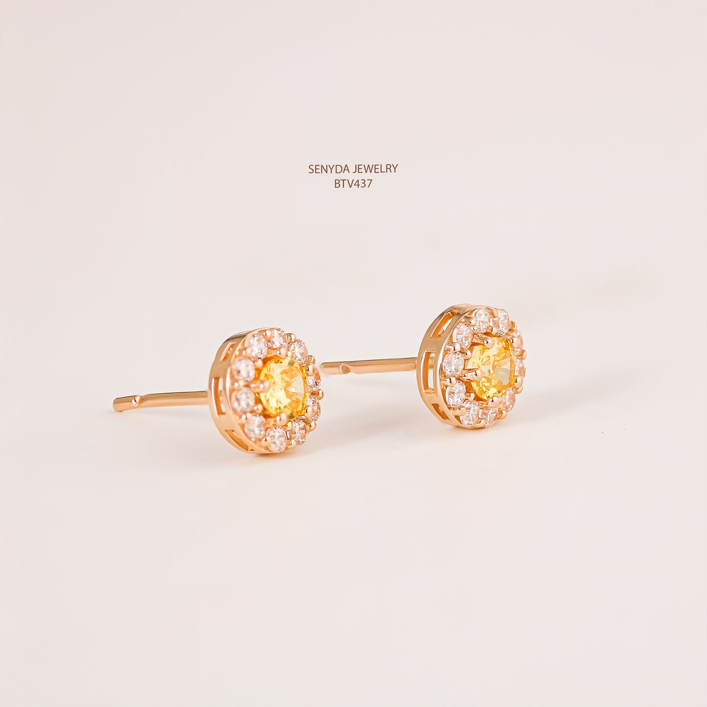 Senyda 15K Solid Gold Halo Stud Earrings