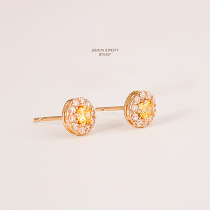 Senyda 15K Solid Gold Halo Stud Earrings