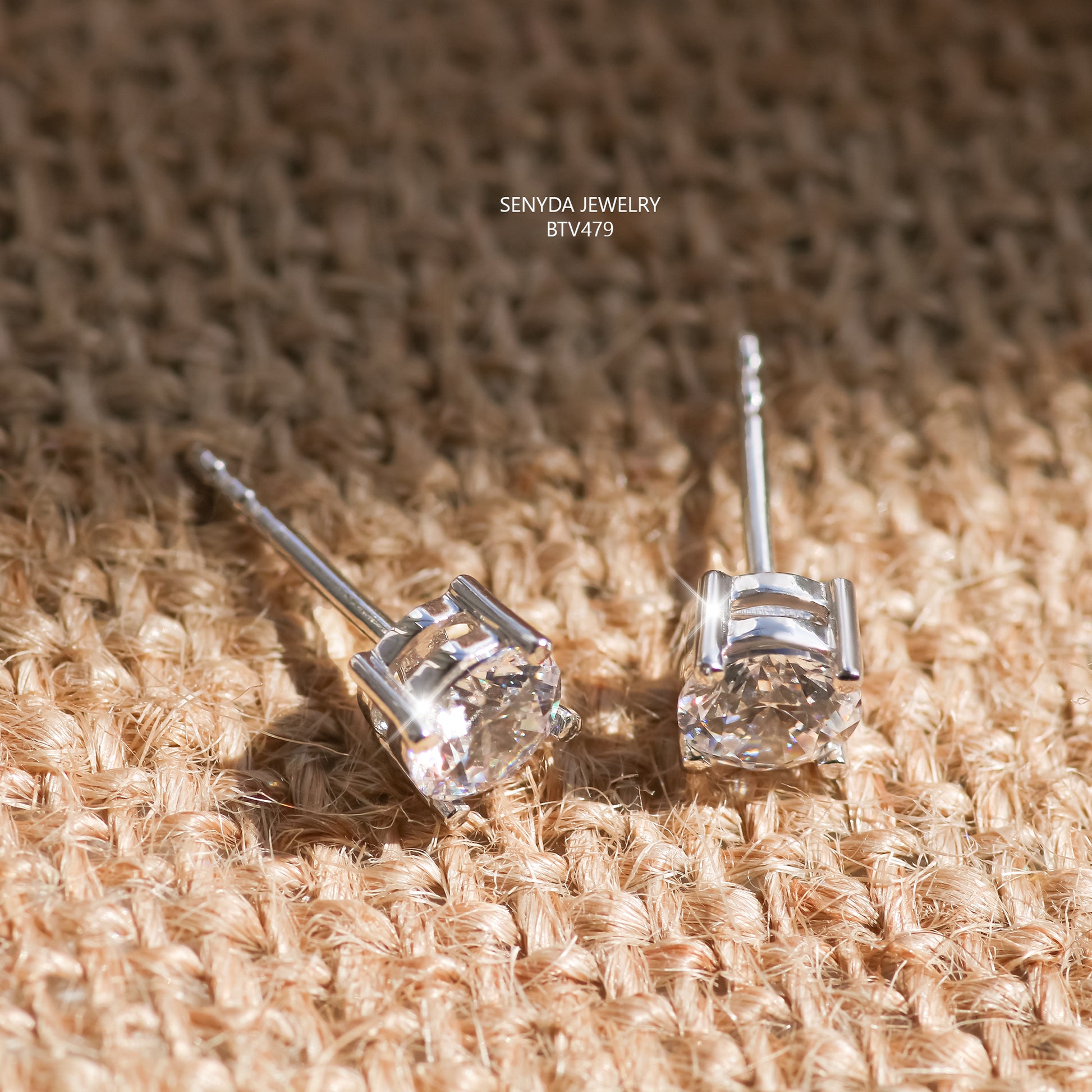 14K Solid Gold Round Cubic Zirconia 4-Prong Stud Earrings