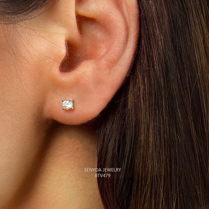 14K Solid Gold Round Cubic Zirconia 4-Prong Stud Earrings