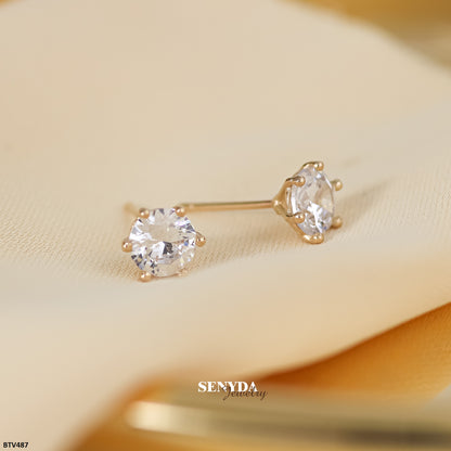 14K Solid Gold 6-Prong Cubic Zirconia Stud Earrings