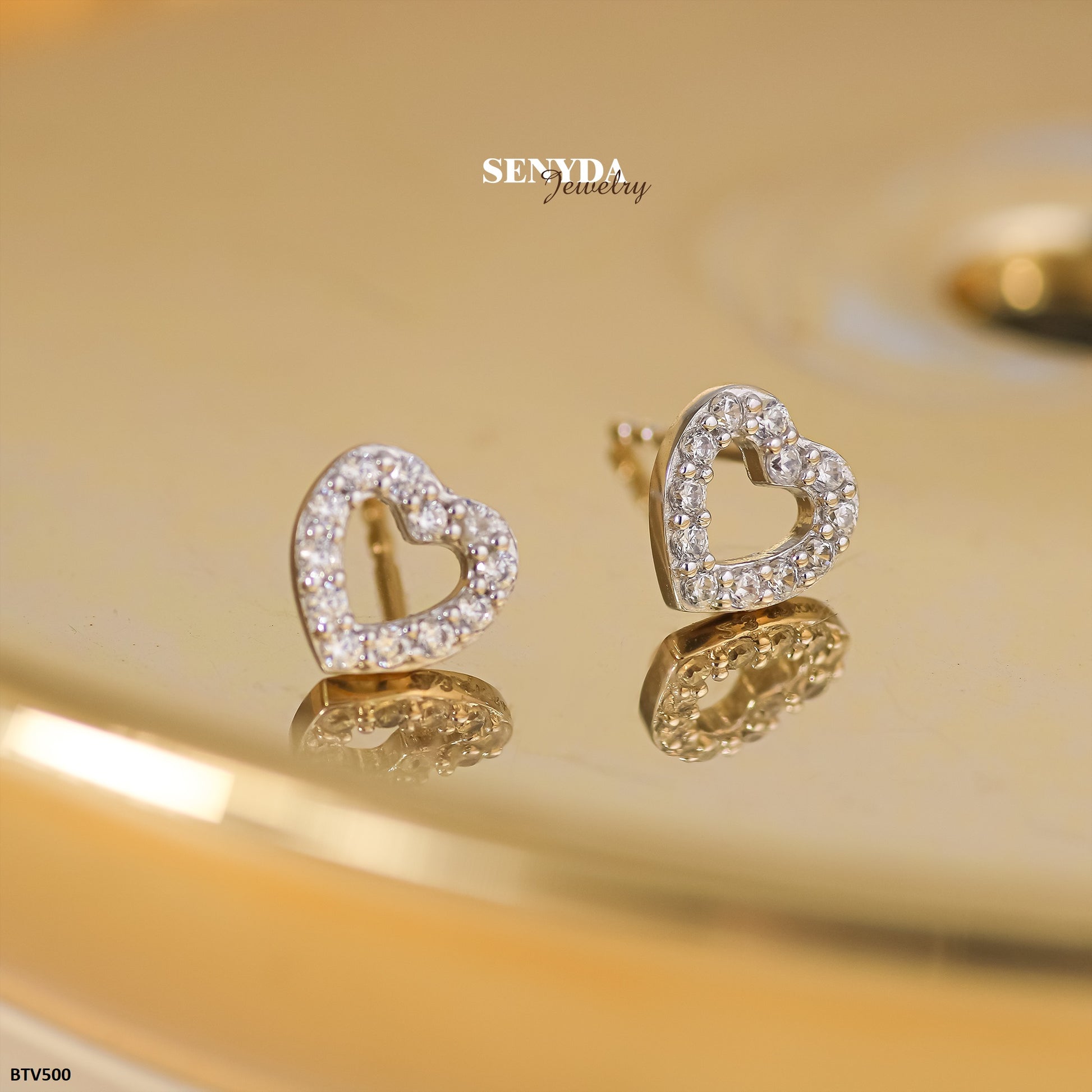 "Radiate charm with Senyda's 10K Solid Gold Heart Stud Earrings - Elegance in every detail, crafted in exquisite gold."