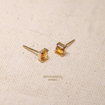 Senyda 16K Solid Gold Natural Gemstones Stud Earrings