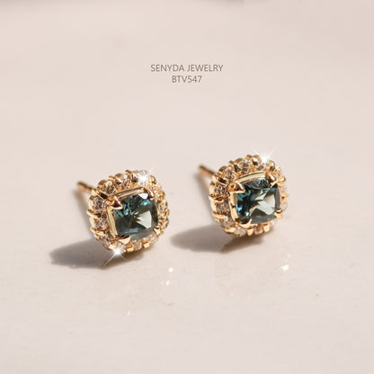 Senyda 16K Solid Cushion - Shaped Brilliant Cut Zircon Stud Earrings