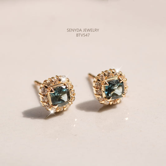 Senyda 16K Solid Cushion - Shaped Brilliant Cut Zircon Stud Earrings