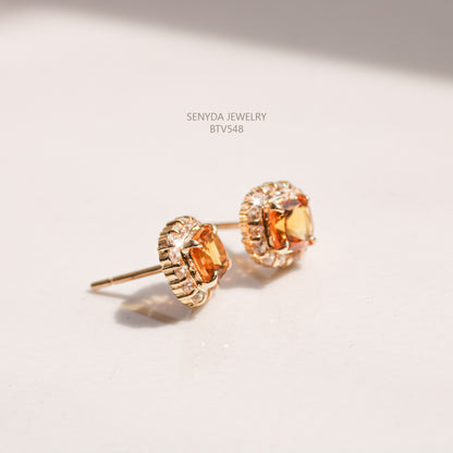 Senyda 16K Solid Cushion - Shaped Brilliant Cut Natural Citrine Stud Earrings