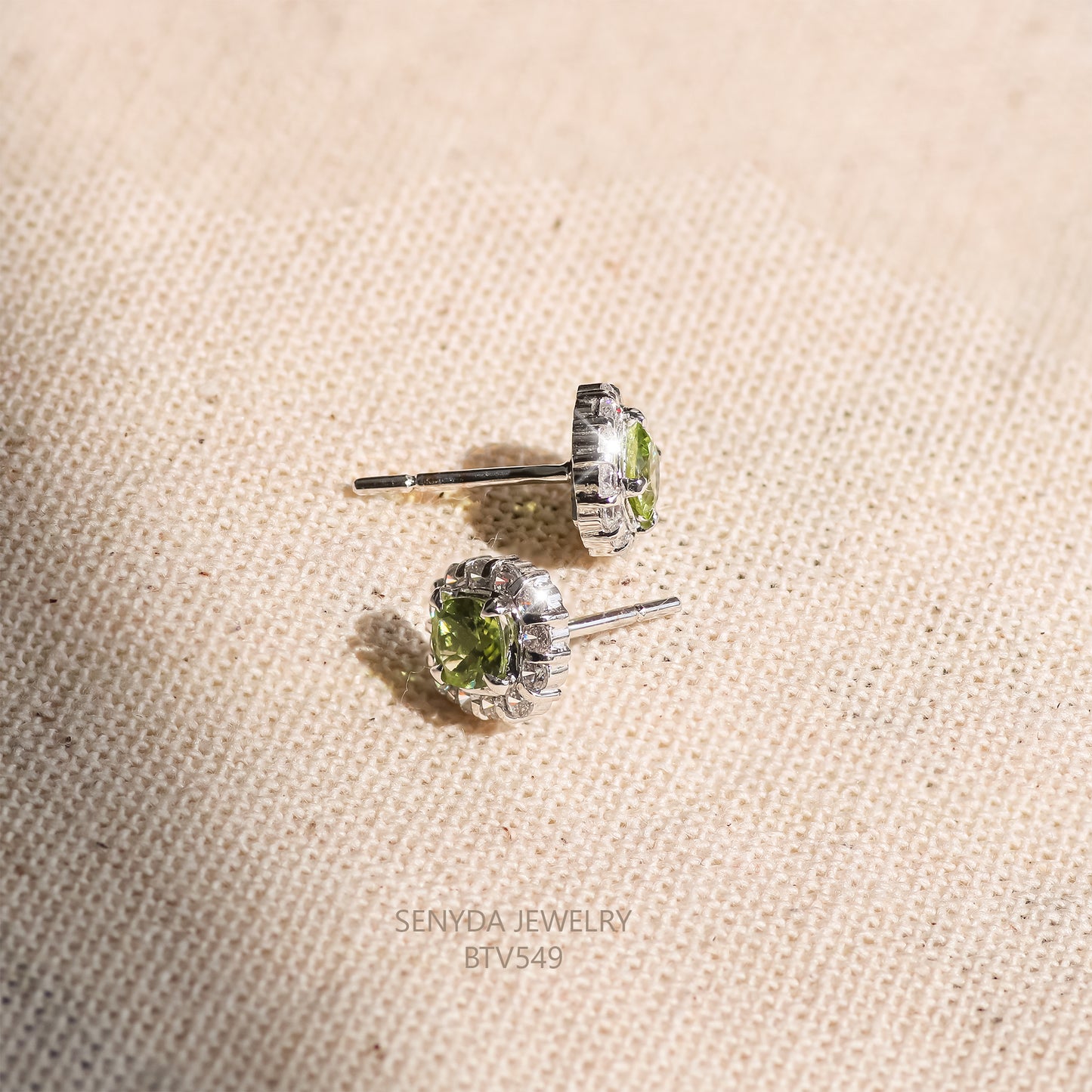 16K Solid Gold Cushion Cut Peridot Stud Earrings