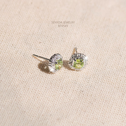 16K Solid Gold Cushion Cut Peridot Stud Earrings