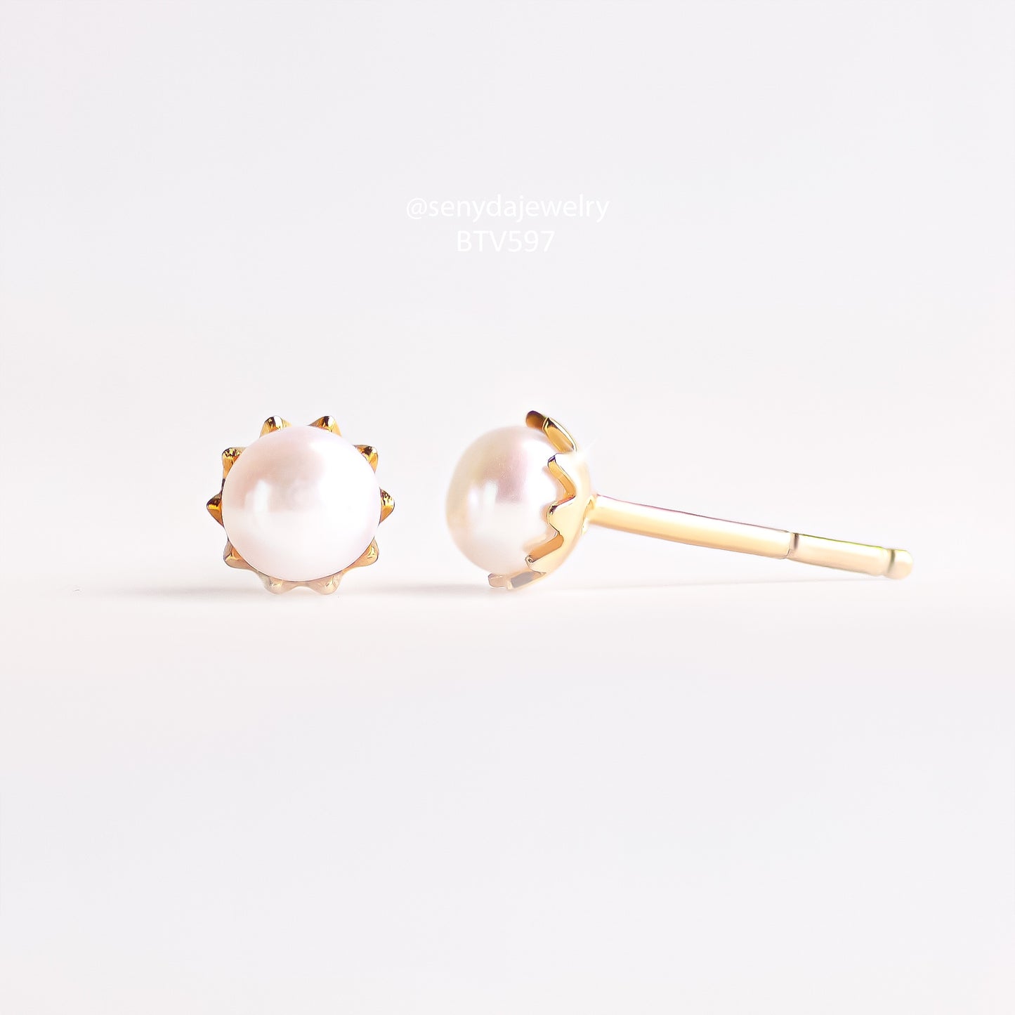 Senyda 14K Solid Gold 4.5mm Mini Freshwater Pearls Stud Earrings