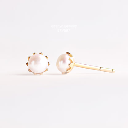 Senyda 14K Solid Gold 4.5mm Mini Freshwater Pearls Stud Earrings