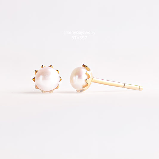 Senyda 14K Solid Gold 4.5mm Mini Freshwater Pearls Stud Earrings