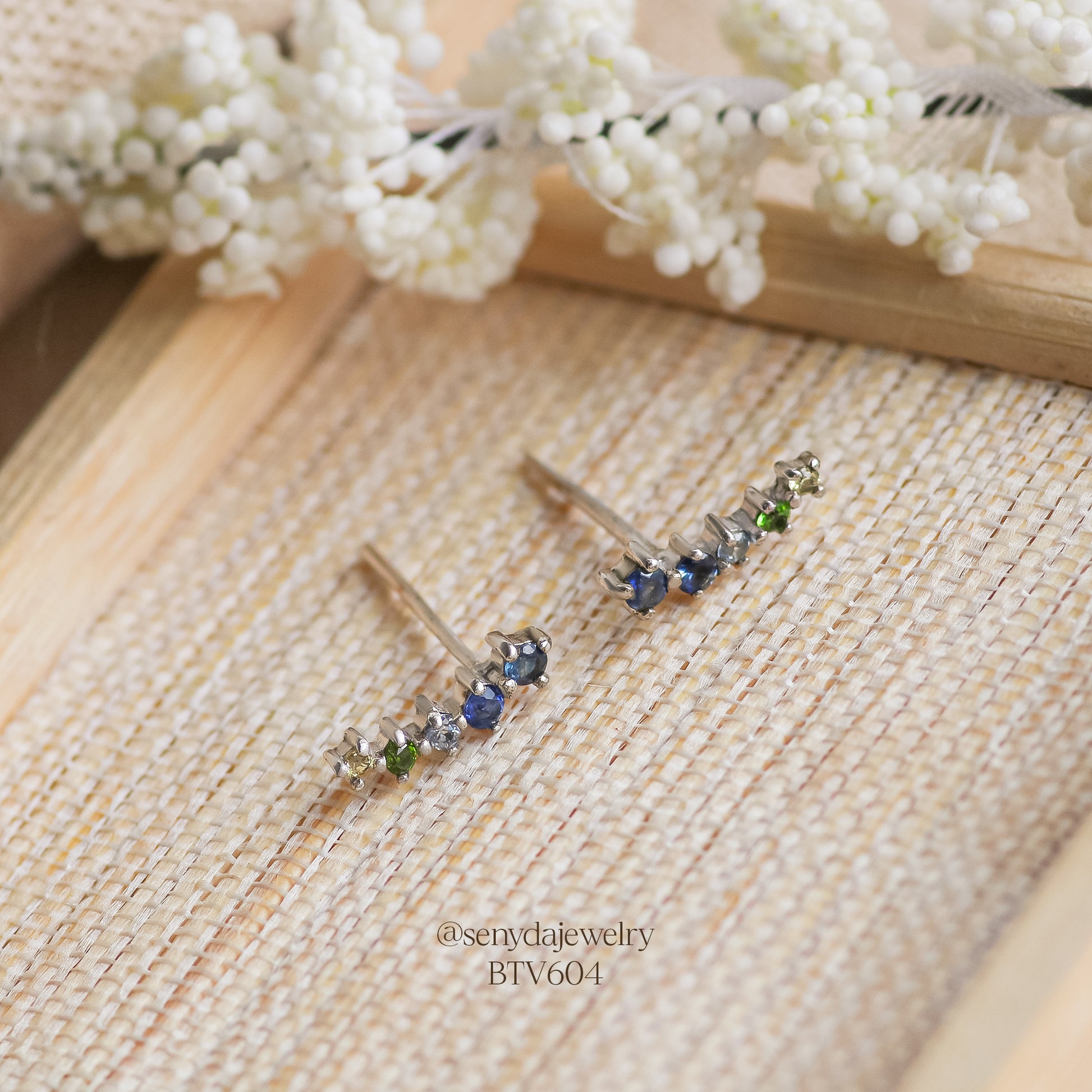 Senyda 10K Solid Gold Colorful Sapphire Crawler Earrings