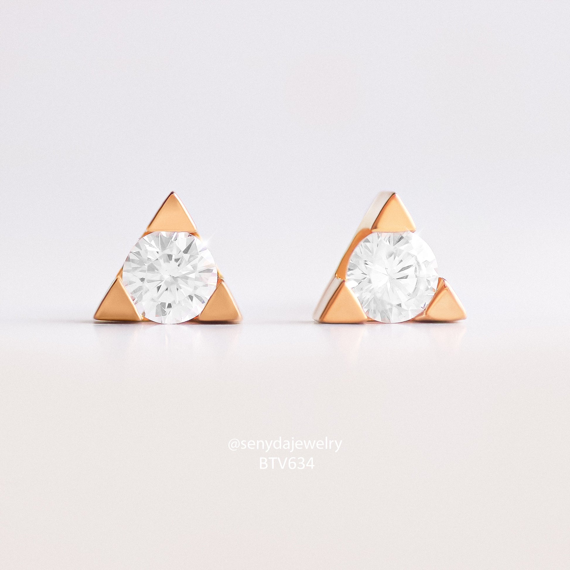 Senyda 15K Solid Gold Cubic Zirconia Triangle Setting Stud Earrings